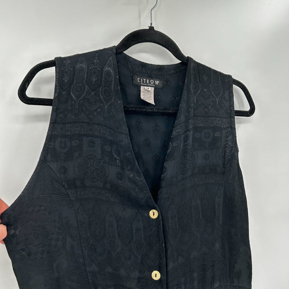 CITRON Women's Black Jacquard Button Up Lightweight Vest Blouse Top Size Medium - Picture 3 of 7